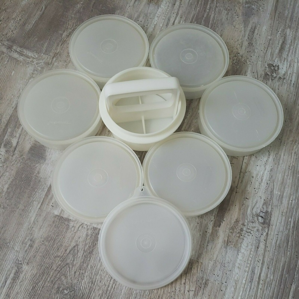 TUPPERWARE 4 inch 1/4 lb Hamburger Burger Press 882 884 lid Seal 6 Keepers - Picture 8 of 8